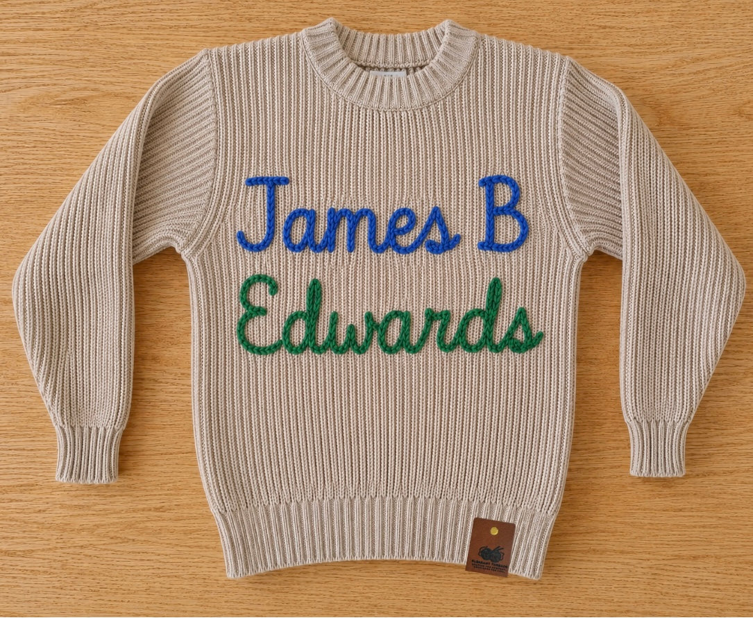 James B. Edwards Signature Script Heirloom Chain Stitch Sweater