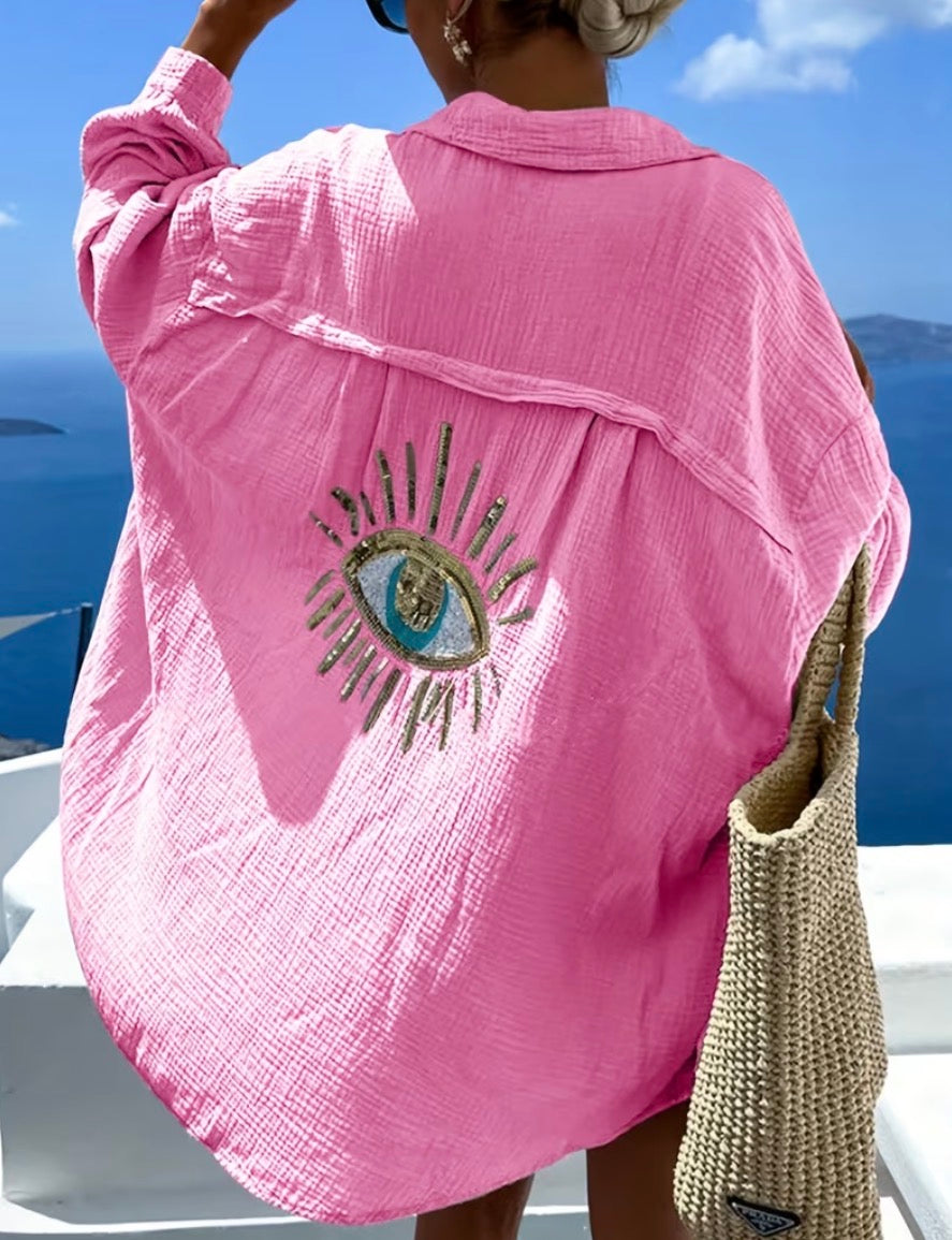All-Seeing Eye Muslin Oversized Cover-Up Blouse