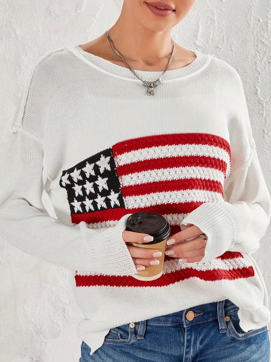 🇺🇸 Classic American Flag Ladies Sweater 🇺🇸