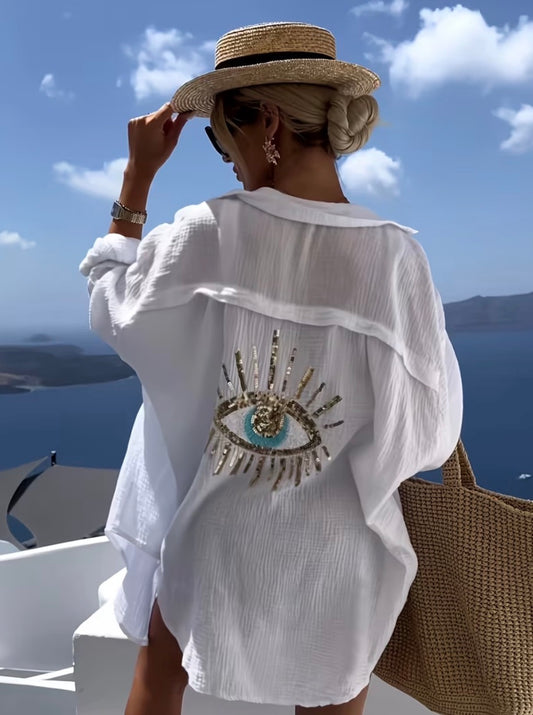 All-Seeing Eye Muslin Oversized Cover-Up Blouse