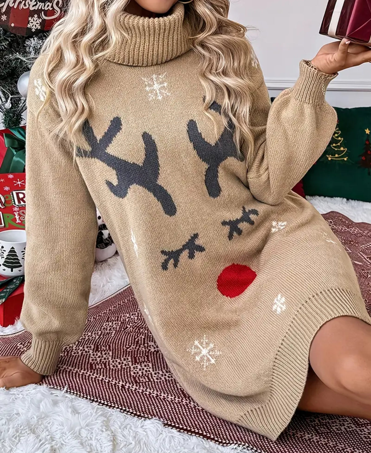 🦌 Reindeer Sweater Dress – Pleasant Threads™ Holiday Collection