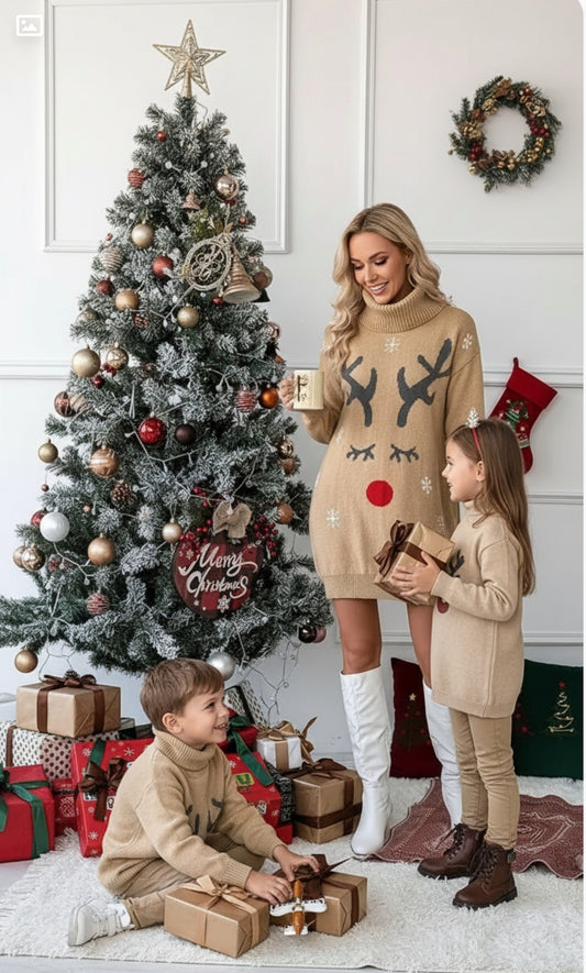 🦌 Reindeer Sweater Dress – Pleasant Threads™ Holiday Collection