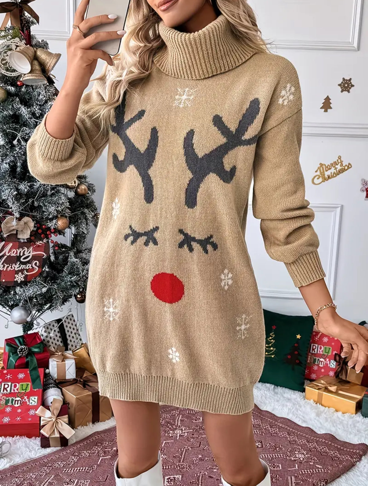 🦌 Reindeer Sweater Dress – Pleasant Threads™ Holiday Collection