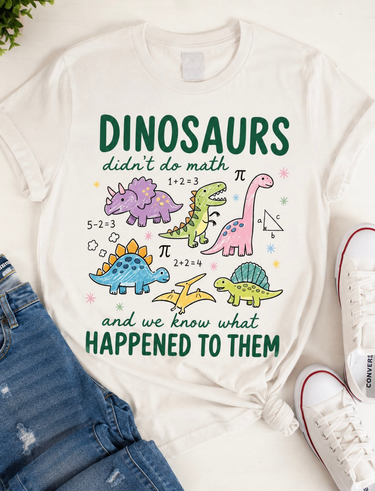 Dinosaurs Didn’t Do Math Soft White Teacher Tee