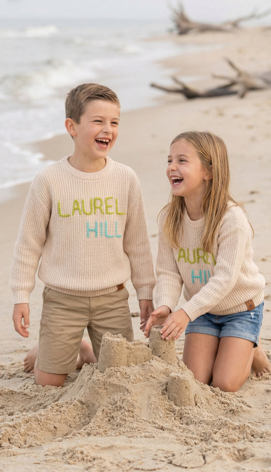 Laurel Hill Primary Cable Knit Sweater - Elementary Font💙🐢