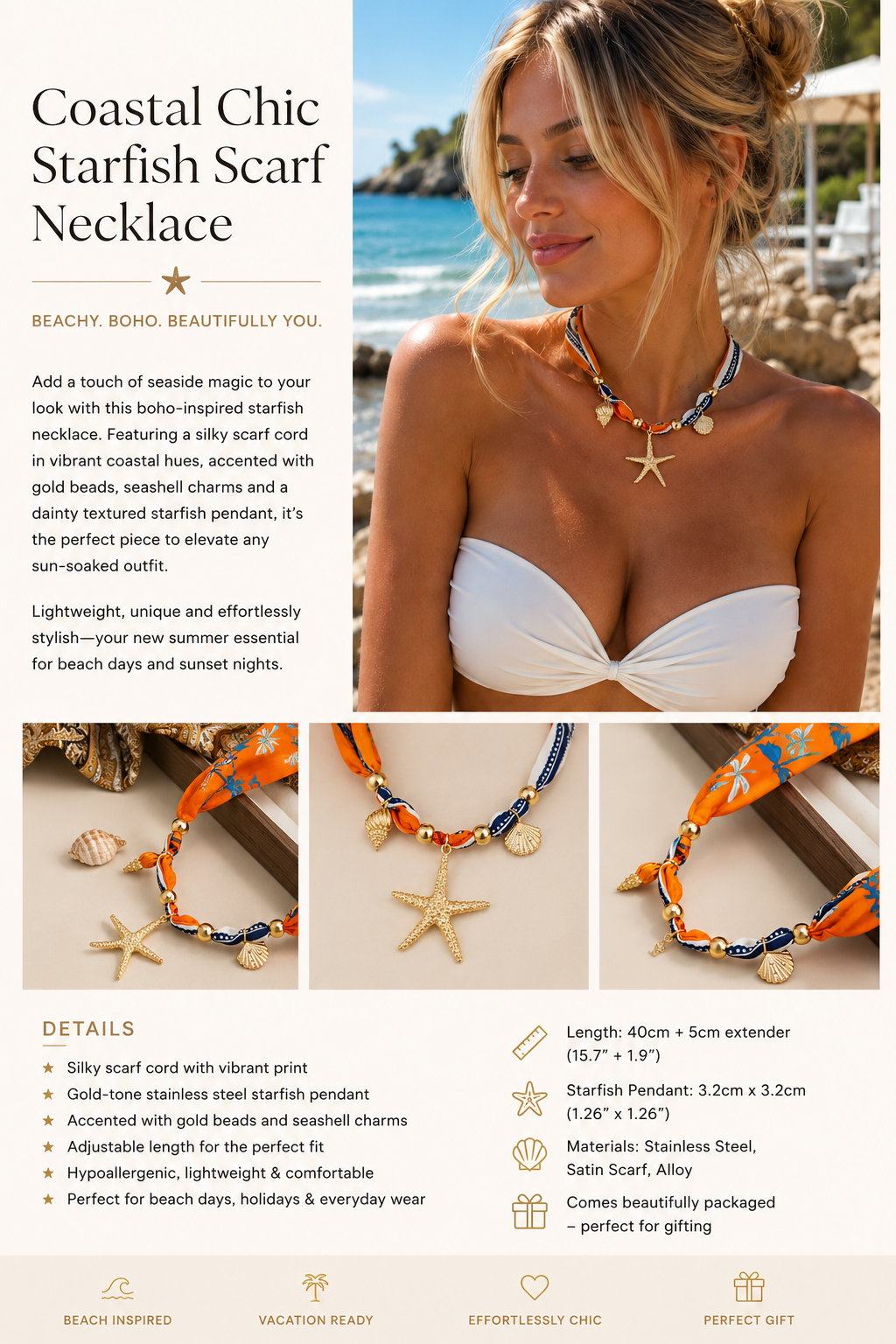 Coastal Chic Starfish Scarf Necklace
