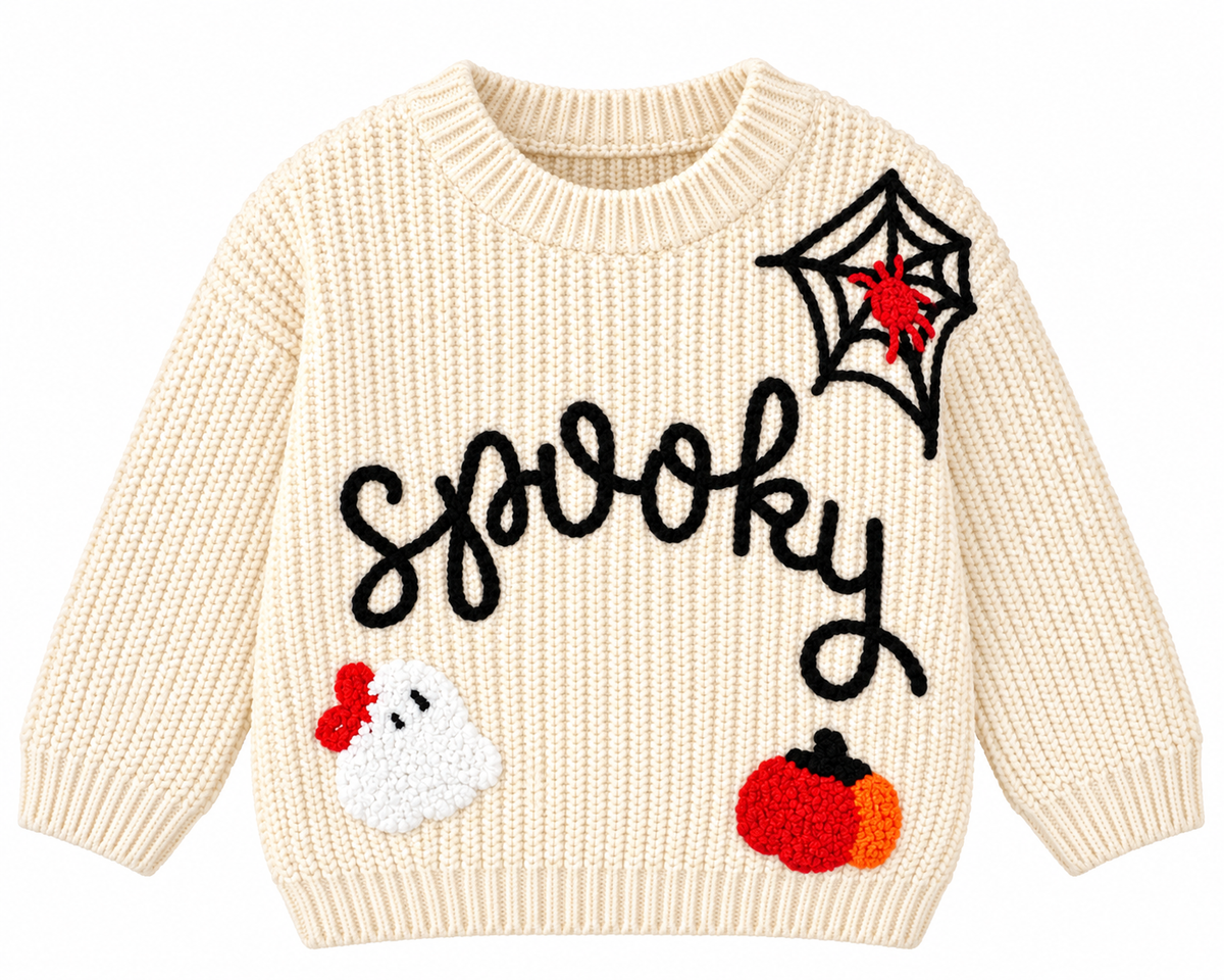 Spooky Cute Signature Chain Stitch Children’s Sweater 👻🎃