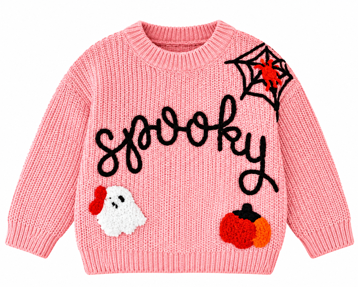 Spooky Cute Signature Chain Stitch Children’s Sweater 👻🎃