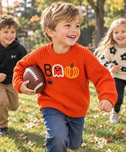 BOO! Signature Chain Stitch Children’s Halloween Sweater 🎃👻