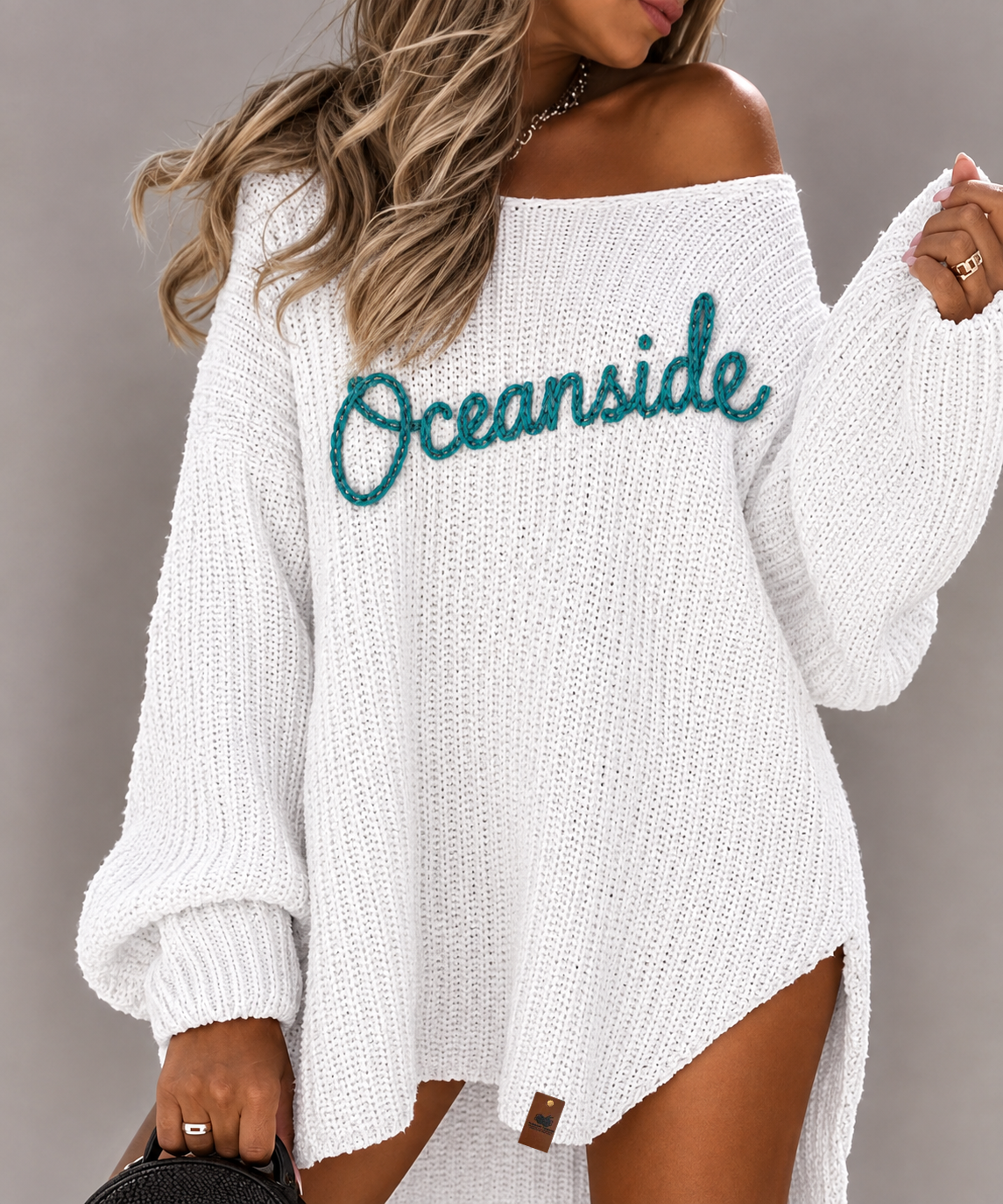 Oceanside Signature Chain Stitch Oversized Tunic Sweater