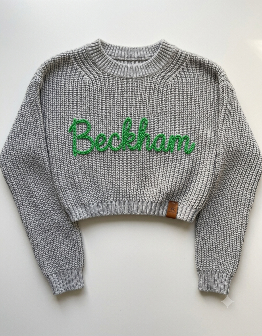 Lucy Beckham Signature Chain Stitch Cropped Sweater🐅💚
