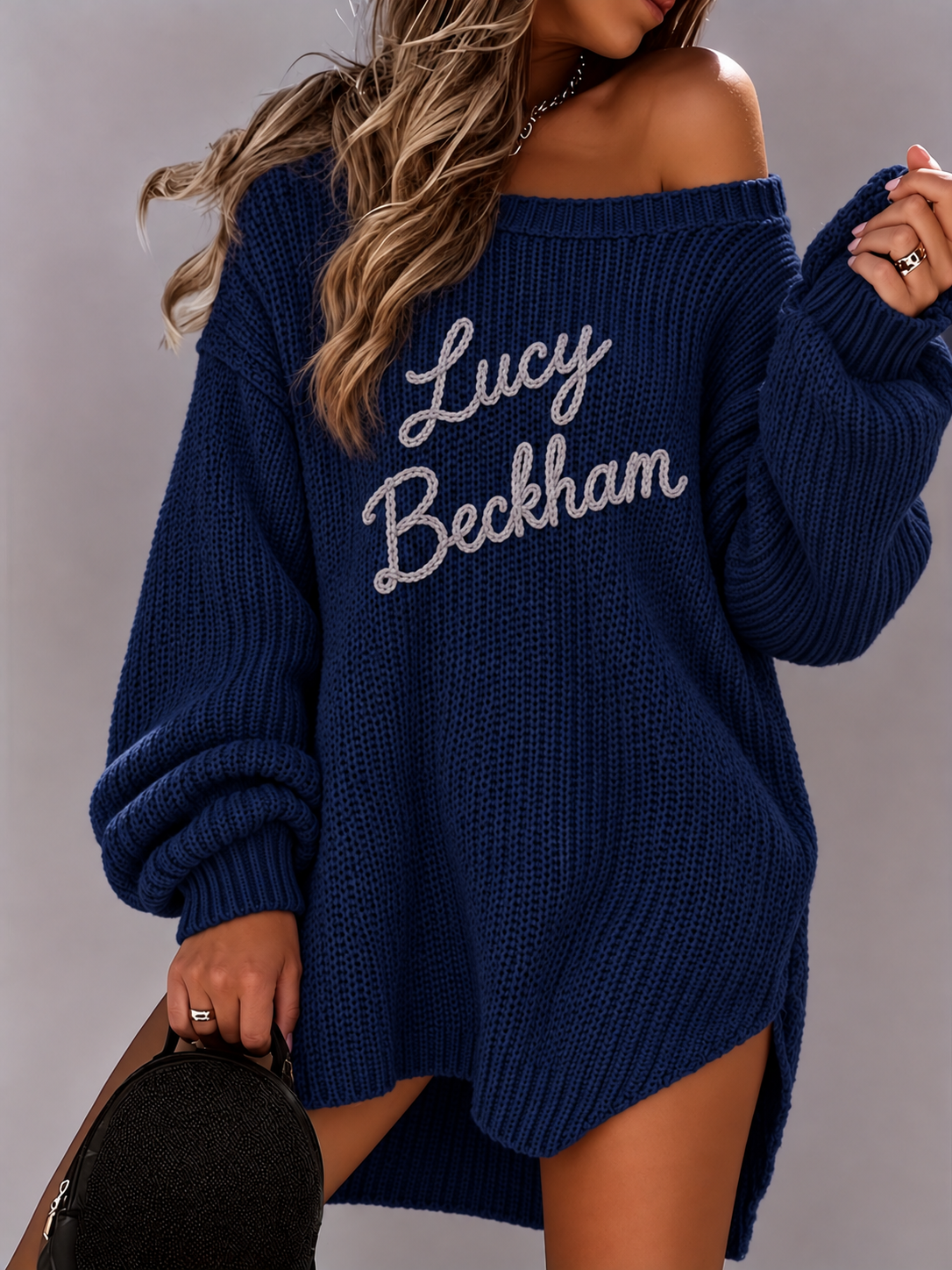 Lucy Beckham Signature Chain Stitch Oversized Tunic Sweater