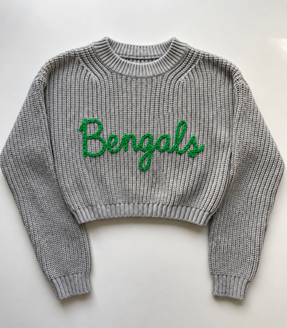 Lucy Beckham Bengals Signature Chain Stitch Cropped Sweater