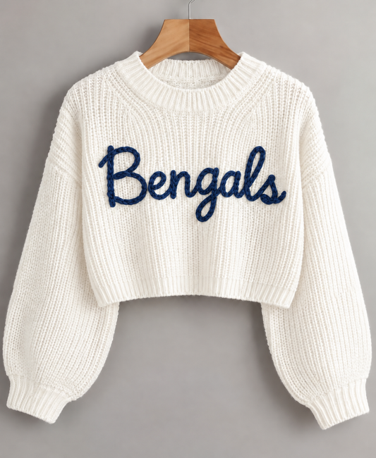 Lucy Beckham Bengals Signature Chain Stitch Cropped Sweater