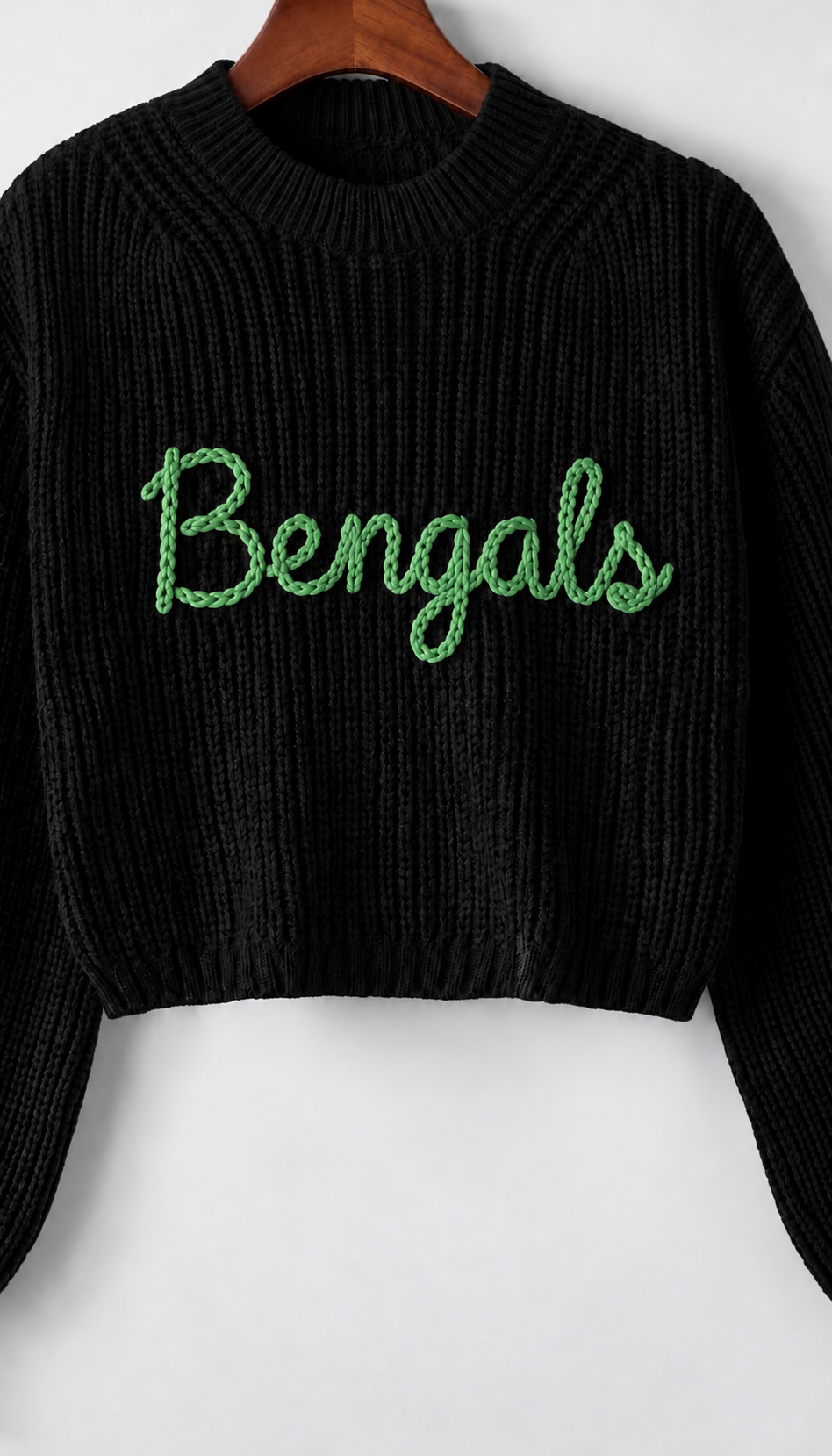 Lucy Beckham Bengals Signature Chain Stitch Cropped Sweater