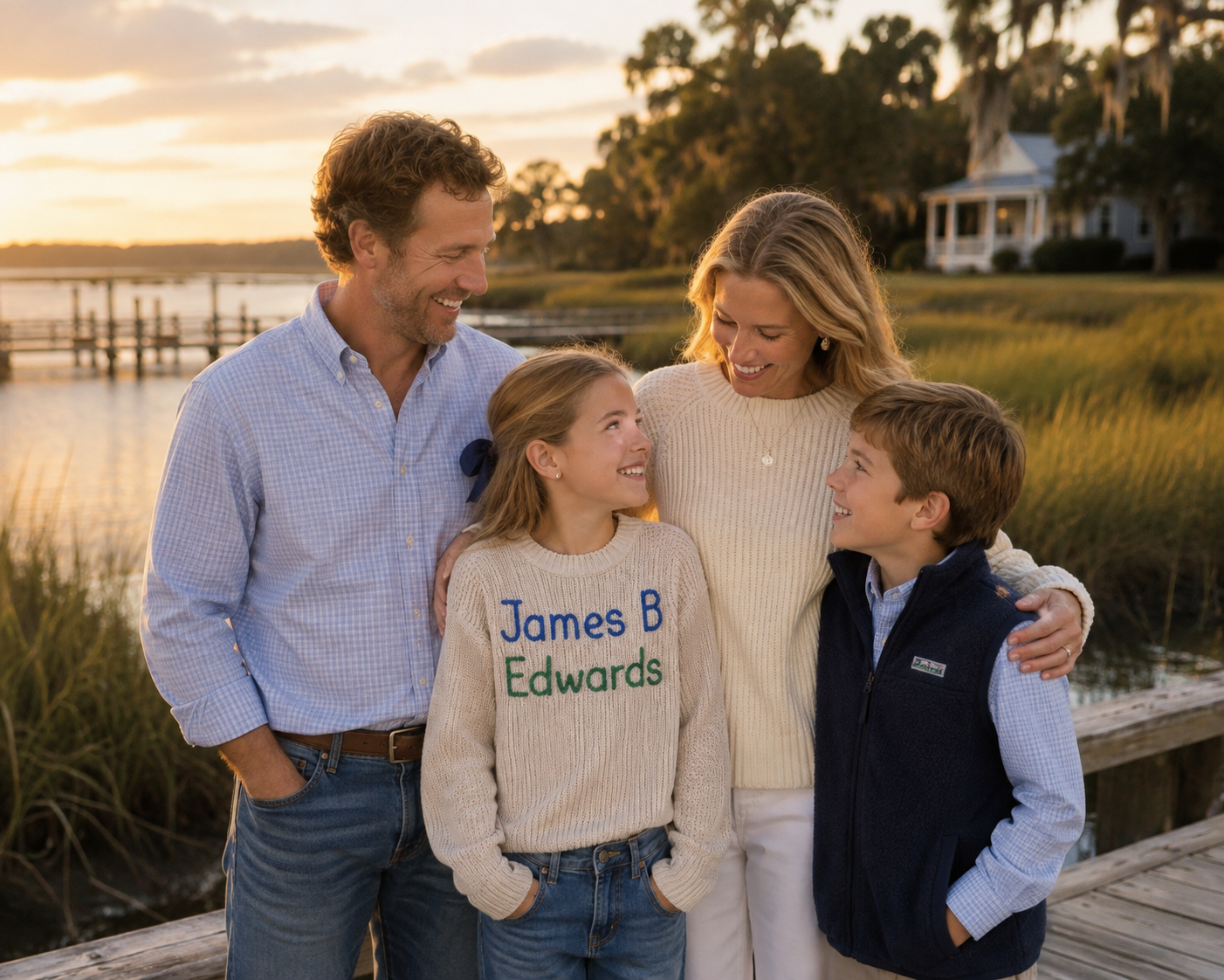 James B. Edwards Elementary Font Heirloom Chain Stitch Sweater